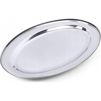 OVÁLNÝ OCELOVÝ SERVÍROVACÍ PODNOS POLMISEK NA UZENINY, RYBY A CHUŤOVKY