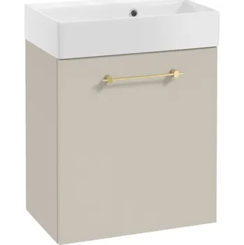 Koupelnový nábytek Závěsná koupelnová skříňka s umyvadlem 60x50 cm Kašmírová, zlaté úchytky