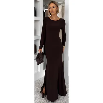 Dámské šaty Dlouhé společenské šaty s holými zády Tavolie hnědé uni