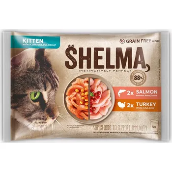 Krmivo pro kočku Krmivo mokré Shelma Bezobilné sáčky koťata losos krůta 15x4x85g 60ks