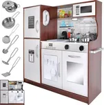 Dřevěná dětská kuchyně XL s příslušenstvím - hnědá