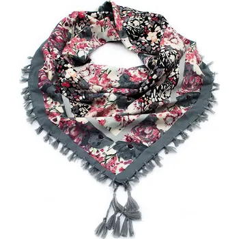 Šála Maxi šátek - šedý s květinovým vzorem