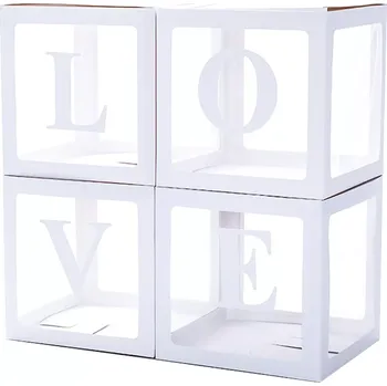 Party dekorace Dekorační boxy LOVE na balonky, bílé, sada 4 ks