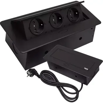 Elektrická zásuvka Vestavná výklopná zásuvka 3× 220 V – černá