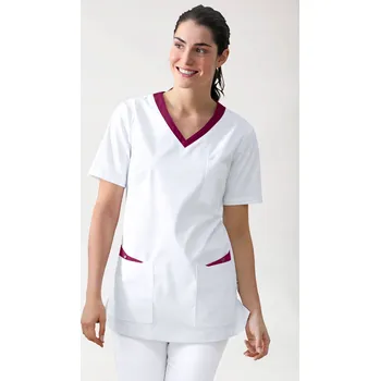 Dámská halenka Dámská zdravotnická tunika CLINIC STRETCH – bílo-jahodová Velikost XS-34