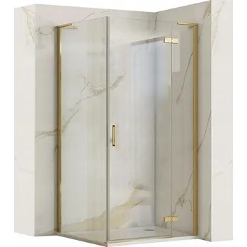 Rohový Sprchový Kout 90x90 cm Zlatý Kartáčovaný Otevírací Rea Hugo