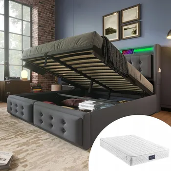 Postel Čalouněná postel dvoulůžko 160x200 Hydraulická šedá + Matrace