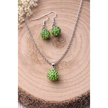 Souprava šperků Set řetízku a náušnic s kuličkou Zelená