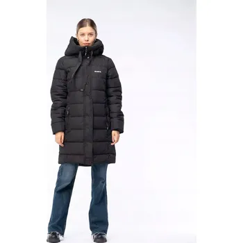 Dámský kabát Kabát Iguana černý péřový s kapucí XL do půlky stehen