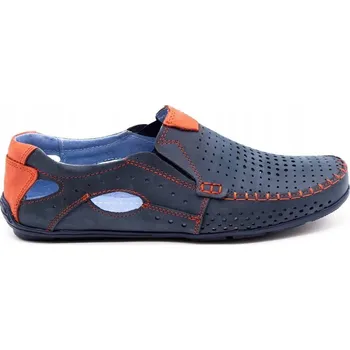 Pánské mokasíny Pánské mokasíny z kůže, letní, prodyšné (děrované) POLSKÉ 901 námořnická modrá s červenou 40