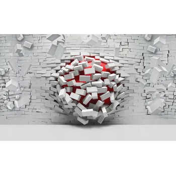 Fototapeta Fototapeta 3D díra ve zdi - koule, cihlová zeď 254x184 cm