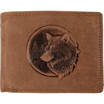 Peněženka Luxusní kožená peněženka s 3D VLK - hnědá