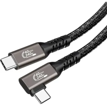 Datový kabel Mobilly USB4 USB-C kabel 5A, 240W, Thunderbolt 3, 40Gbps 8K@60Hz, opletený, L konektor, 50cm, černá