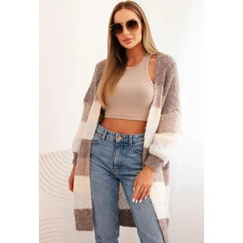 Dámský svetr Vícebarevný pruhovaný kardiganový svetr model IT87 barva fango