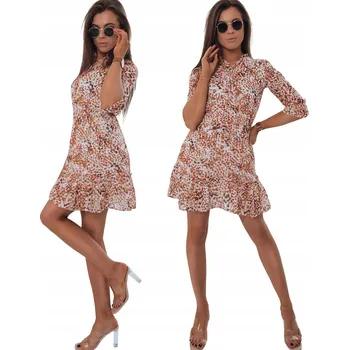 Dámské šaty ŠATY ROZŠÍŘENÉ MINI S VÁZANÝM VÝSTŘIHEM EY1678 - L