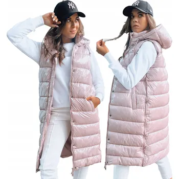Dámská vesta Dámská prošívaná vesta s kapucí růžová TY3740 - XXL