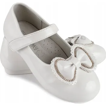 Dámská obuv Elegantní bílé baleríny s koženou vložkou a lakovou mašlička 27