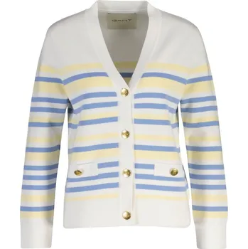 Dámský svetr KARDIGÁN GANT TEXTURED STRIPED V-NECK CARDIGAN VANILLA YELLOW