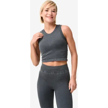 Pánská móda DECATHLON Dámské krátké žebrované tílko se všitou podprsenkou L ŠEDÁ