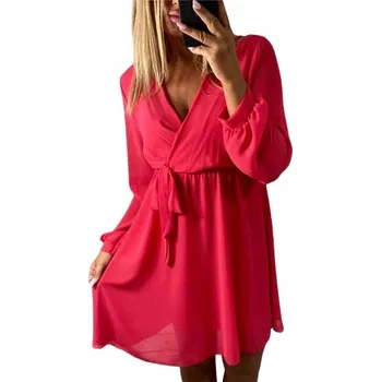 Dámské šaty V954 ELEGANTNÍ ŠATY PERLOVĚ KORALOVÉ vel. 42 (XL)