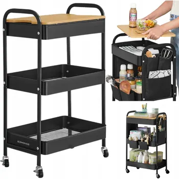 Servírovací stolek Kuchyňský vozík 3patrový mobilní úzký kolečka otočná 360° kovový rám