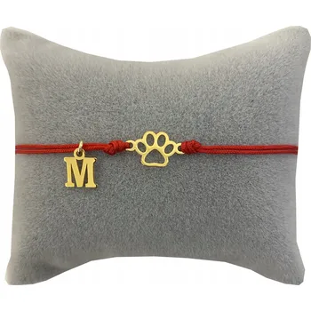 Náramek Šňůrkový náramek TLAPKA psa kočky libovolné PÍSMENO STŘÍBRO 925 pozlacené