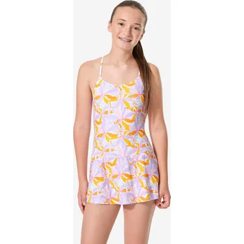 Dámské plavky DECATHLON Dívčí jednodílné plavky Lila 12 LET FIALOVÁ