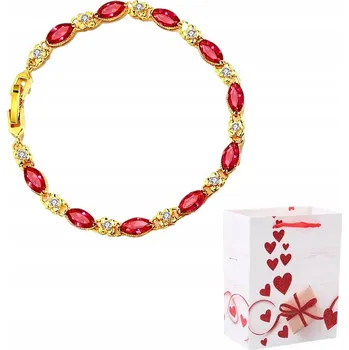 Náramek Dámský zlatý náramek 24k Jemný Řetízek Rubínově bílé Křišťály