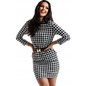 Dámské šaty Elegantní pletené společenské šaty s pepitím vzorem, velikost XL