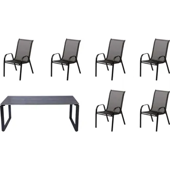 Zahradní sestava IWHome Jídelní set POSEIDON antracit + 6x židle VALENCIA 2 černá