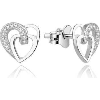 Náušnice Stříbrné srdíčkové náušnice se zirkony AGUP1527 Beneto