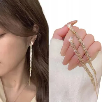 Náušnice Zlaté Náušnice s dlouhým Křišťál