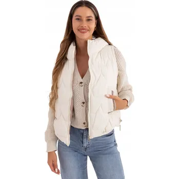 Dámská vesta Dámská prošívaná péřová vesta s Kapuce se stahovacími šňůrkami