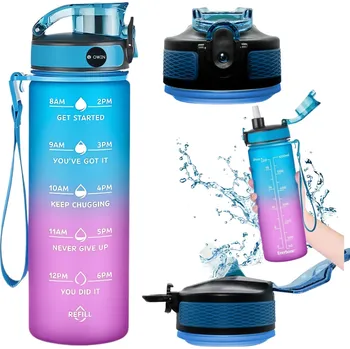 Láhev LAHEV NA PITÍ S ODMĚRKOU, MOTIVAČNÍ LÁHEV NA VODU, FITNESS, POSILOVNA 1 L