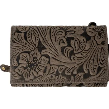 Peněženka Kožená dámská střední peněženka WILD By Loranzo - šedá - ornamenty