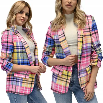 Dámské sako Módní dámské SAKO, prodloužený blejzr se vzorem kostky, velikost L/40