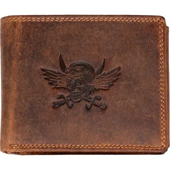Peněženka WILD Pánská kožená peněženka bez přezky - hnědá - Lebka