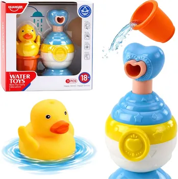 Dávkovač mýdla LEAN Toys Koupací sada – kachnička, dávkovač mýdla a kelímek, modrá