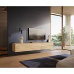 DELIFE TV stolek Cuor 220 cm keramika Laminam® Sabbia dubová 1 výklopná dvířka 2 zásuvky závěsný