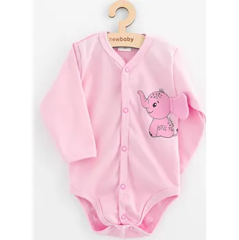 Kojenecký body Kojenecké celorozepínací body s dlouhým rukávem New Baby Happy Elephant pink, vel. 62 (3-6m)