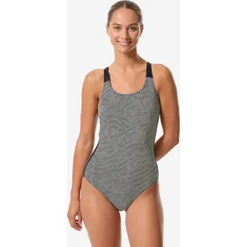 Dámské oblečení DECATHLON Dámské jednodílné plavky na aquagym a aquabiking Sofi 44 BÉŽOVÁ|ČERNÁ