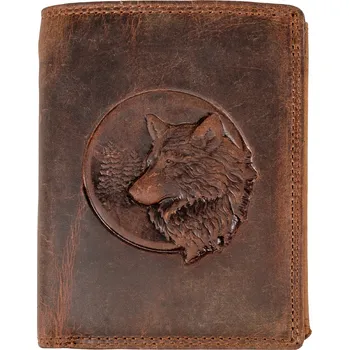 Peněženka Pánská kožená peněženka na výšku - Vlk - hnědá