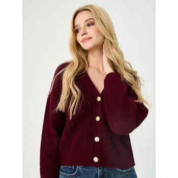 Dámský svetr Sinsay - Kardigan s&nbsp;ozdobnými knoflíčky - burgundy - 370FJ-40X - 370FJ-40X-XXS