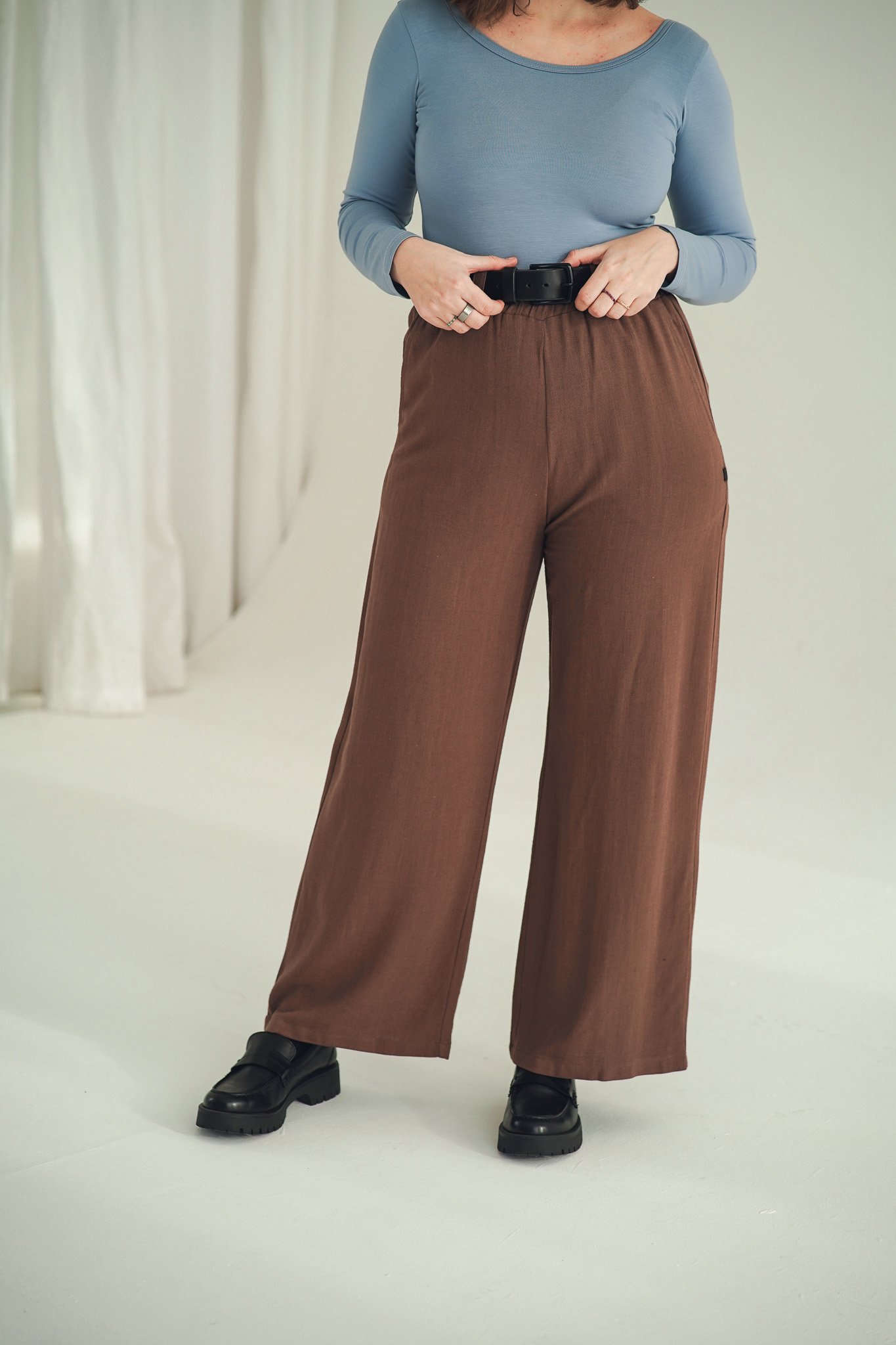 Kalhoty Palazzo Linen Brown - XS-S