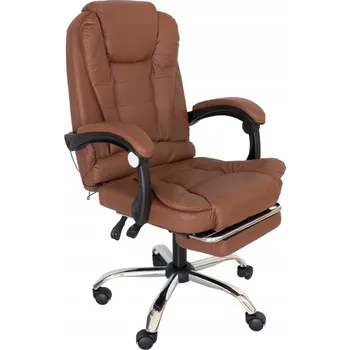 Kancelářské MASÁŽNÍ křeslo HNĚDÉ otočné koženka PU chromová základna + PODNOŽKA