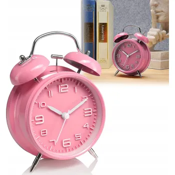 Budík RETRO HODINY BUDÍK KLASICKÝ NA BATERIE HLASNÝ ALARM S NOČNÍM SVĚTLEM, RŮŽOVÉ