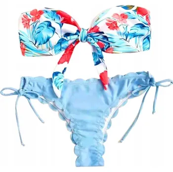 Dámské plavky BRAZILSKÉ BIKINI PLAVKY BANDEAU S KVĚTINAMI DVOUDÍLNÉ S