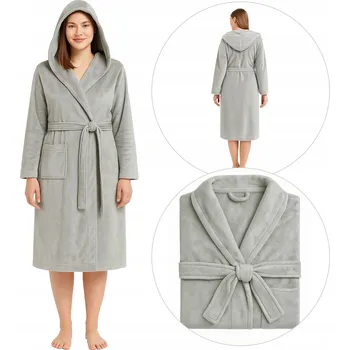 Dámský župan Dámský župan měkký teplý šedý dlouhý na zavazování s kapucí *XS