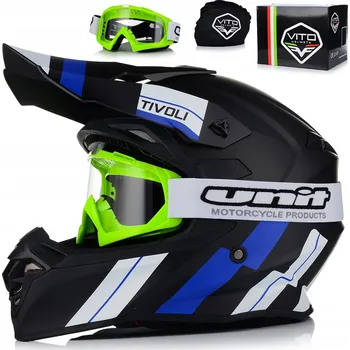 Helma na motorku MOTOCYKLOVÁ PŘILBA | VITO TIVOLI BLACK/BLUE | OFF-ROAD ENDURO CROSS QUAD ATV
