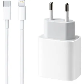 Appleking 2v1 rychlonabíjecí sada adaptéru s portem USB-C a kabelu USB-C na Lightning - 18W - 1 m - bílá